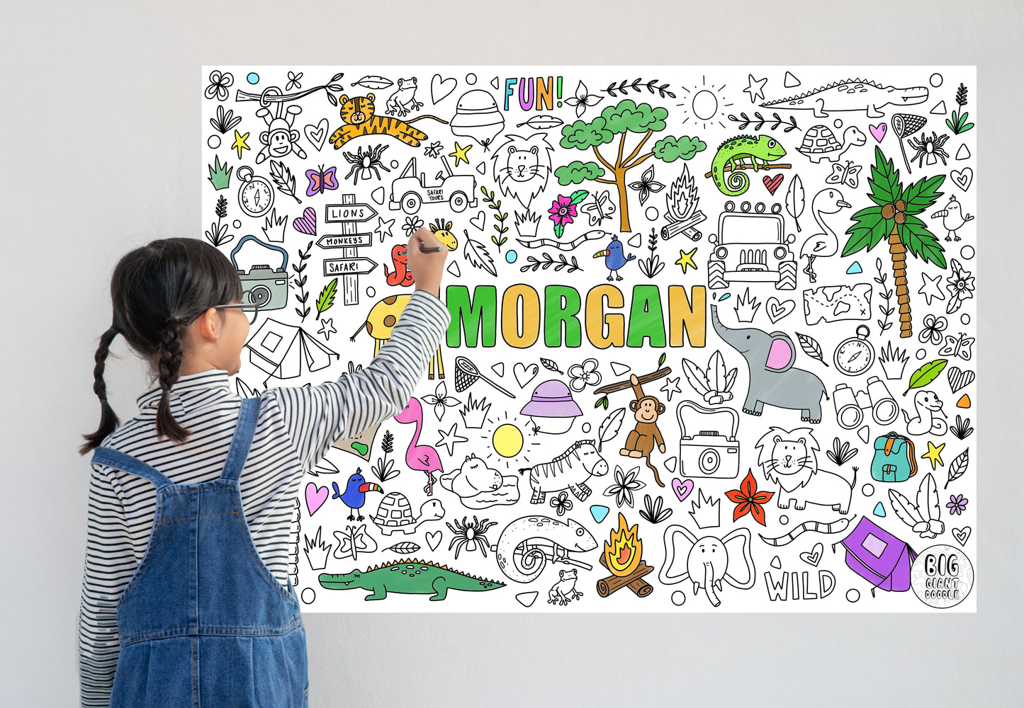 On Safari - Personalized, Reusable Colouring Poster