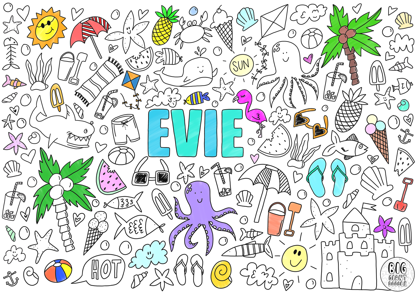 Beach Day - Personalized, Reusable Colouring Poster