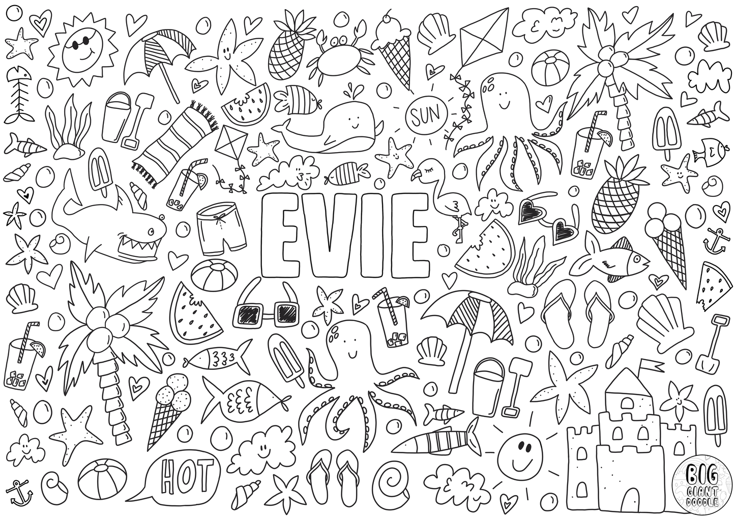 Beach Day - Personalized, Reusable Colouring Poster