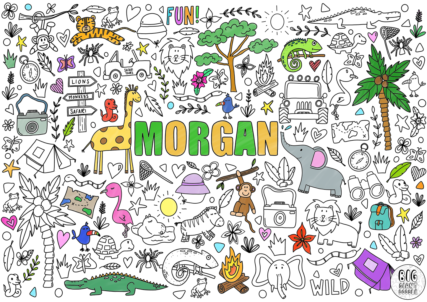 On Safari - Personalized, Reusable Colouring Poster
