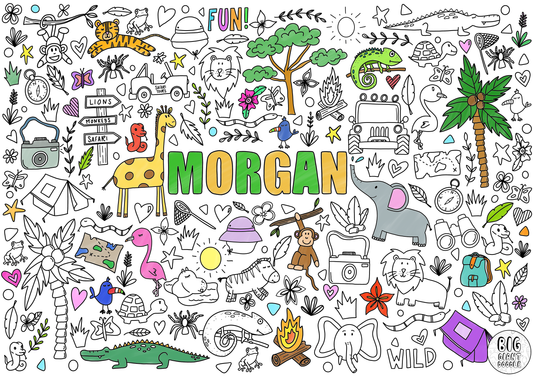 On Safari - Personalized, Reusable Colouring Poster
